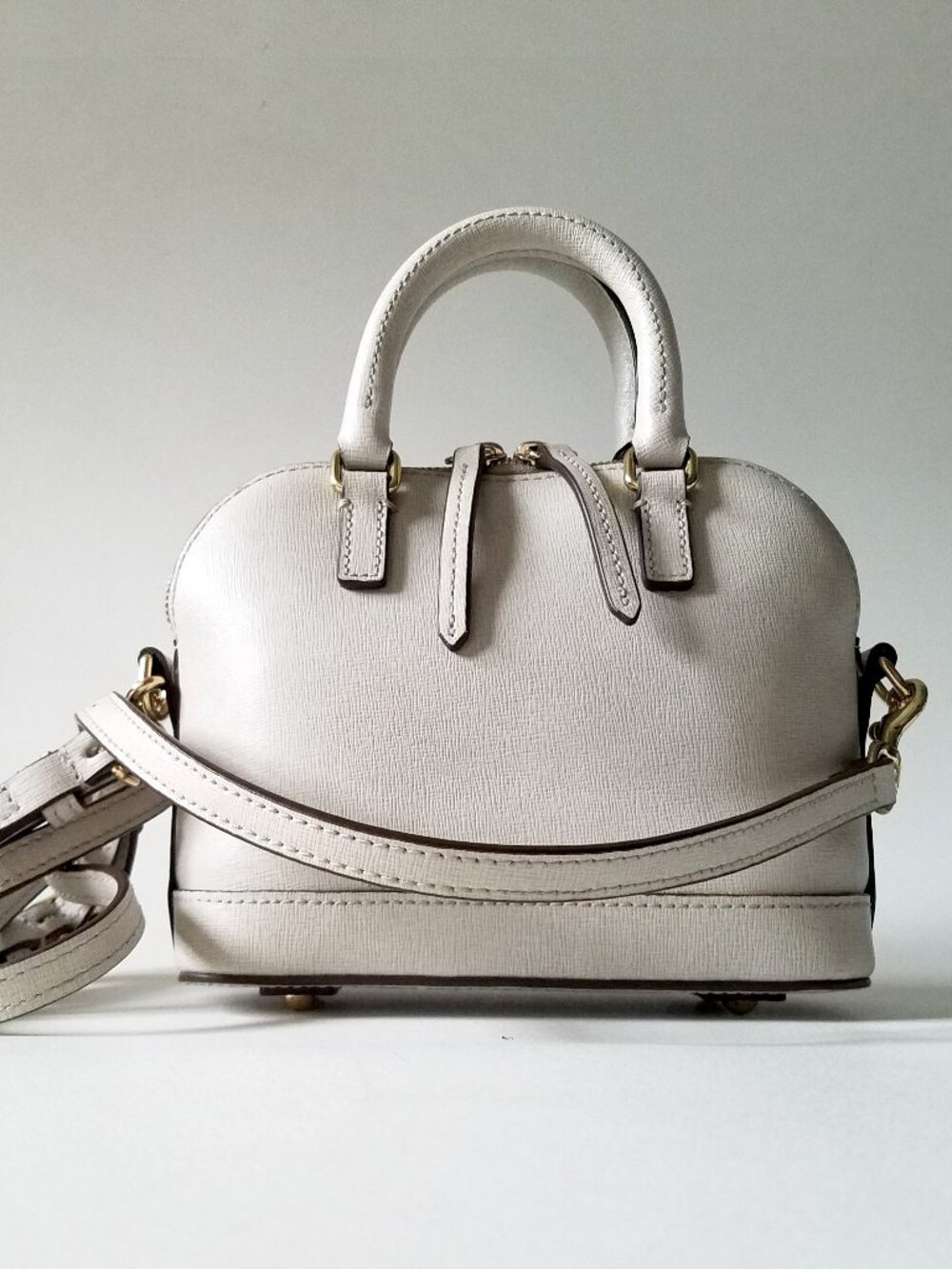 Dooney & Bourke Mini Saffiano Leather Domed Zip Ecru Satchel - Picture 2 of 8